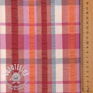 Tissu coton SEERSUCKER YARN DYED Checks pink
