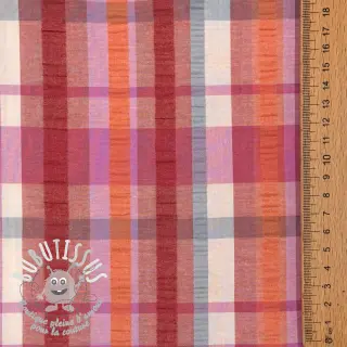 Tissu coton SEERSUCKER YARN DYED Checks pink