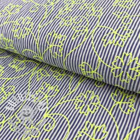Tissu coton EMBROIDERY NEON Stripes green