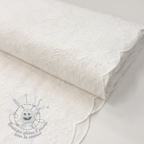 Tissu coton VOILE EMBROIDERY Flowers TWO-SIDED SCALLOP white