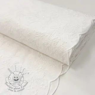 Tissu coton VOILE EMBROIDERY Flowers TWO-SIDED SCALLOP white