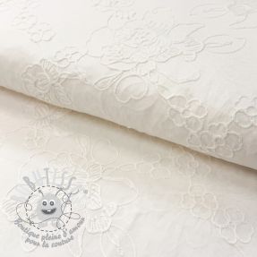 Tissu coton VOILE EMBROIDERY Flowers white