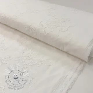 Tissu coton VOILE EMBROIDERY Flowers white