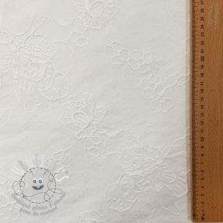 Tissu coton VOILE EMBROIDERY Flowers white