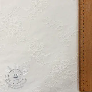 Tissu coton VOILE EMBROIDERY Flowers white