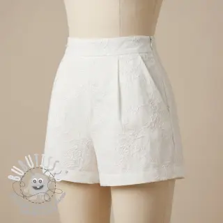 Tissu coton VOILE EMBROIDERY Flowers white