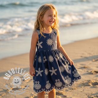 Tissu coton EMBROIDERY Sea ornaments navy