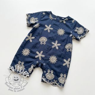 Tissu coton EMBROIDERY Sea ornaments navy