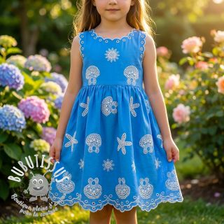 Tissu coton EMBROIDERY Sea ornaments light blue