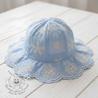 Tissu coton EMBROIDERY Sea ornaments light blue