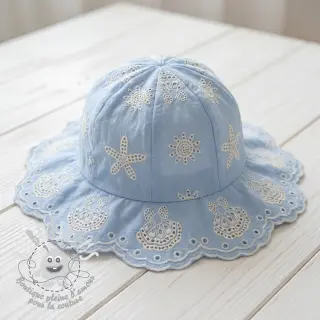 Tissu coton EMBROIDERY Sea ornaments light blue