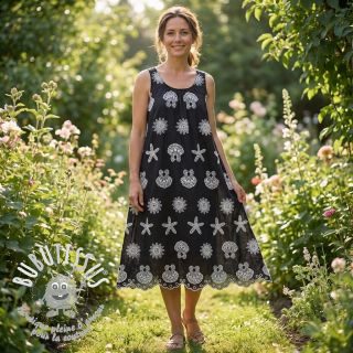 Tissu coton EMBROIDERY Sea ornaments black