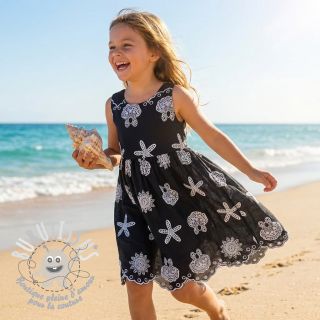 Tissu coton EMBROIDERY Sea ornaments black