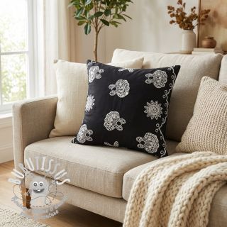 Tissu coton EMBROIDERY Sea ornaments black