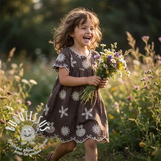 Tissu coton EMBROIDERY Sea ornaments brown