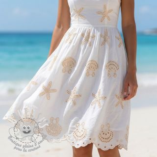 Tissu coton EMBROIDERY Sea ornaments white