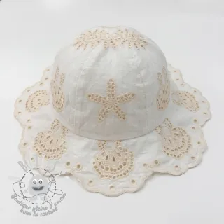Tissu coton EMBROIDERY Sea ornaments white