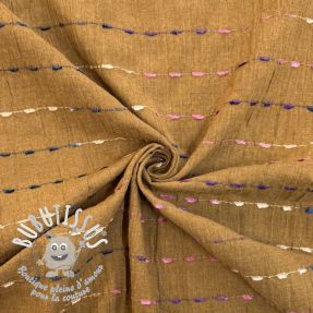 Tissu coton DOBBY CRINKLE Stripe camel
