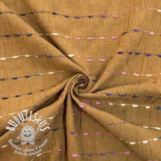Tissu coton DOBBY CRINKLE Stripe camel