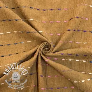 Tissu coton DOBBY CRINKLE Stripe camel