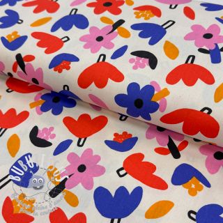 Tissu coton Flowers natural/blue by JENNIFER BOURON ORGANIC