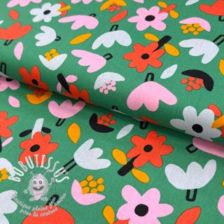 Tissu coton Flowers green by JENNIFER BOURON ORGANIC