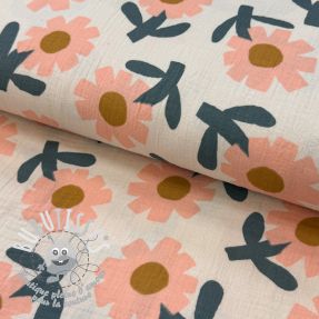Tissu double gaze/mousseline Flowers peach by JENNIFER BOURON ORGANIC