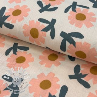 Tissu double gaze/mousseline Flowers peach by JENNIFER BOURON ORGANIC