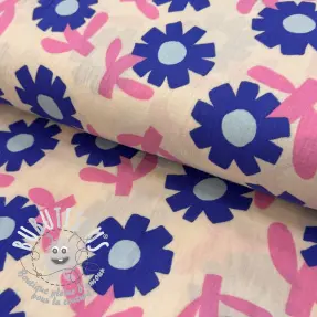 Tissu double gaze/mousseline Flowers blue by JENNIFER BOURON ORGANIC