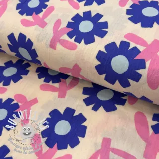 Tissu double gaze/mousseline Flowers blue by JENNIFER BOURON ORGANIC