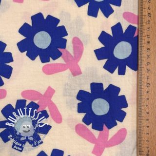 Tissu double gaze/mousseline Flowers blue by JENNIFER BOURON ORGANIC