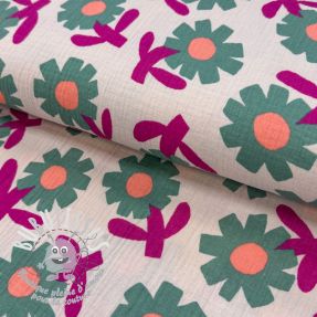 Tissu double gaze/mousseline Flowers green by JENNIFER BOURON ORGANIC