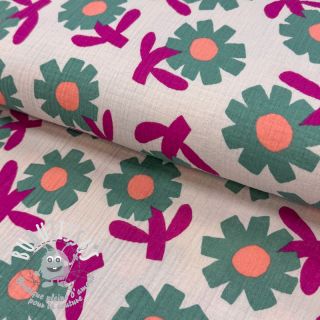 Tissu double gaze/mousseline Flowers green by JENNIFER BOURON ORGANIC