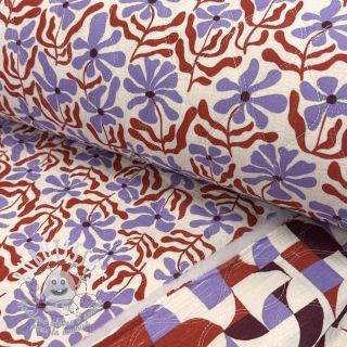 Tissu double gaze/mousseline STEPPED Flowers natural