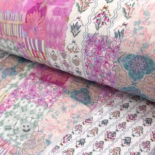 Tissu double gaze/mousseline STEPPED Flowers light pink digital print