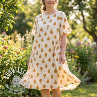 Tissu double gaze/mousseline Pears ochre by JENNIFER BOURON ORGANIC