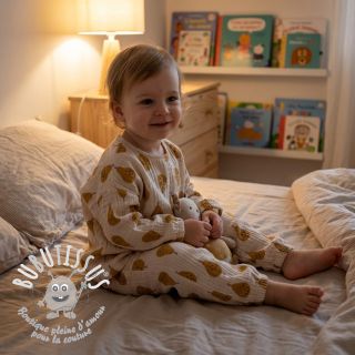 Tissu double gaze/mousseline Pears ochre by JENNIFER BOURON ORGANIC