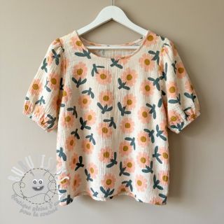 Tissu double gaze/mousseline Flowers peach by JENNIFER BOURON ORGANIC