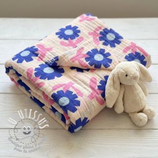 Tissu double gaze/mousseline Flowers blue by JENNIFER BOURON ORGANIC