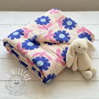 Tissu double gaze/mousseline Flowers blue by JENNIFER BOURON ORGANIC