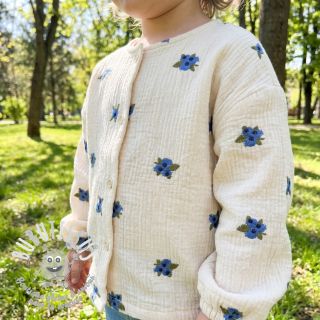 Tissu double gaze/mousseline EMBROIDERY STRIPED Fruit natural