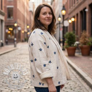 Tissu double gaze/mousseline EMBROIDERY STRIPED Fruit natural