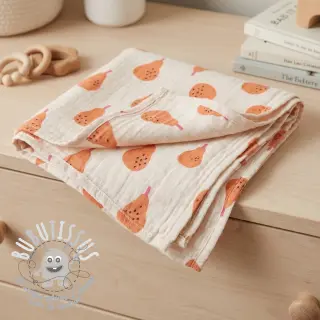 Tissu double gaze/mousseline Pears peach by JENNIFER BOURON ORGANIC