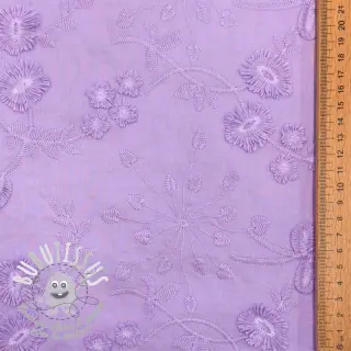 Tissu coton EMBROIDERY Catchy leaves purple
