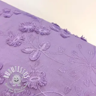 Tissu coton EMBROIDERY Catchy leaves purple