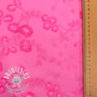Tissu coton EMBROIDERY Catchy leaves pink