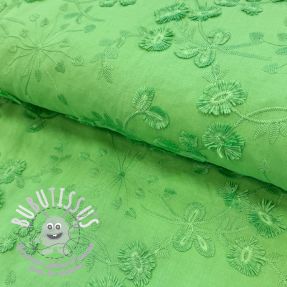 Tissu coton EMBROIDERY Catchy leaves green