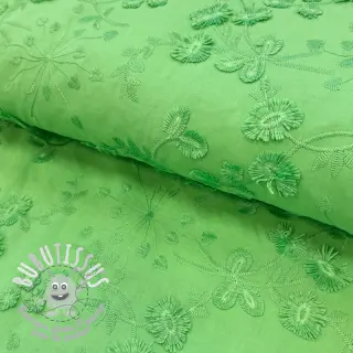 Tissu coton EMBROIDERY Catchy leaves green