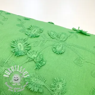 Tissu coton EMBROIDERY Catchy leaves green