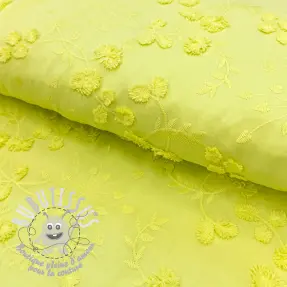 Tissu coton EMBROIDERY Catchy leaves lime